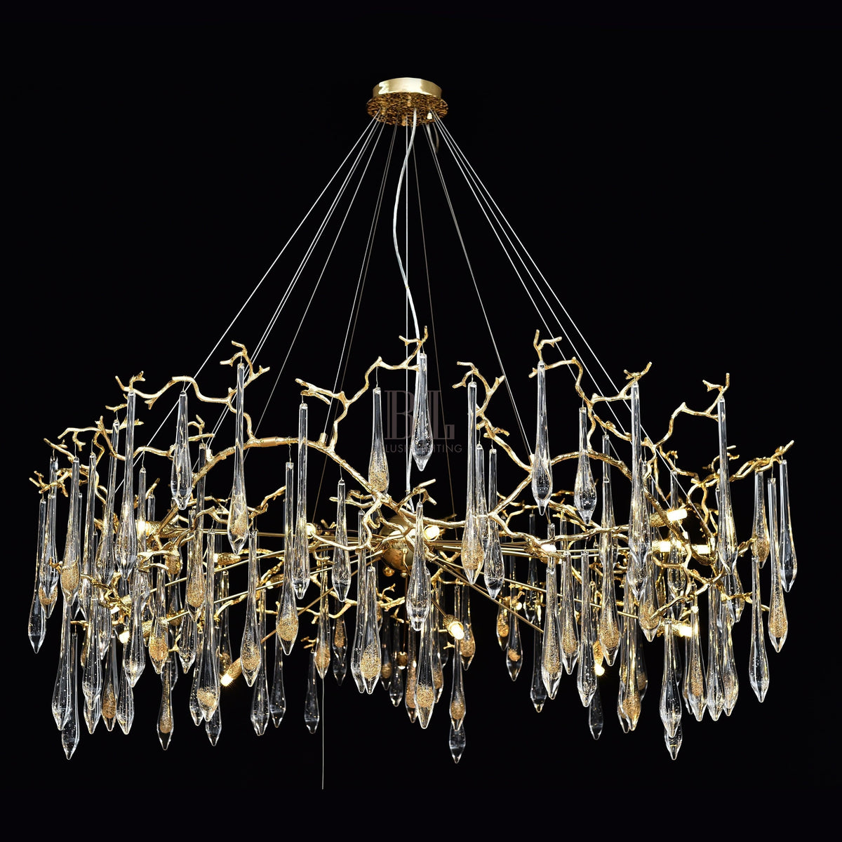 Dawn Teardrop Branch Brass Round Chandelier - 26" diameterClear Glasscasivra