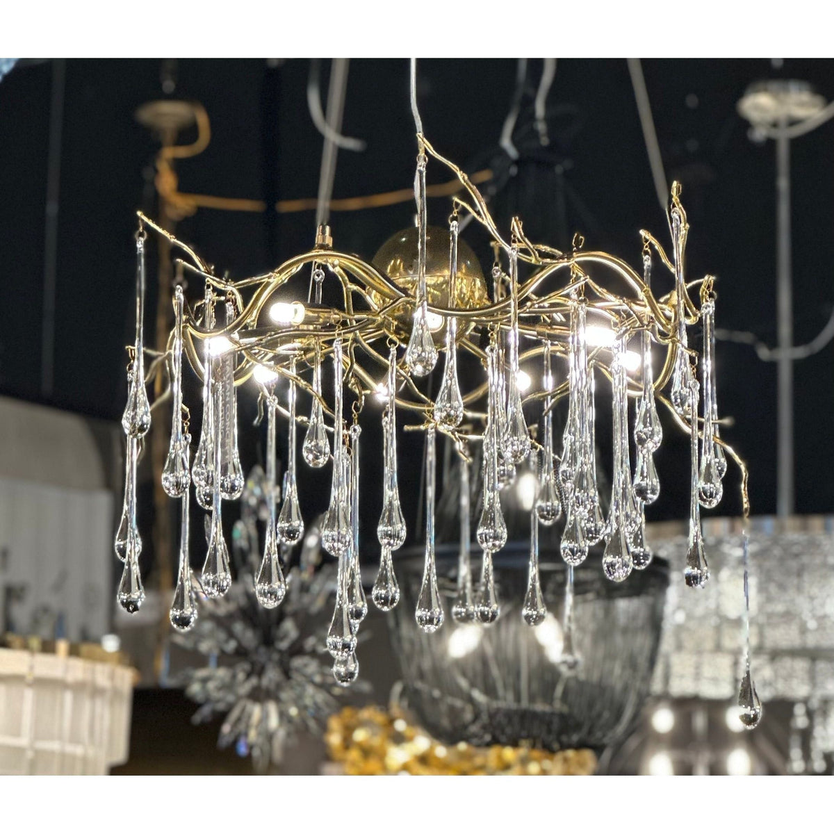 Dawn Teardrop Branch Brass Round Chandelier - 26" diameterClear Glasscasivra