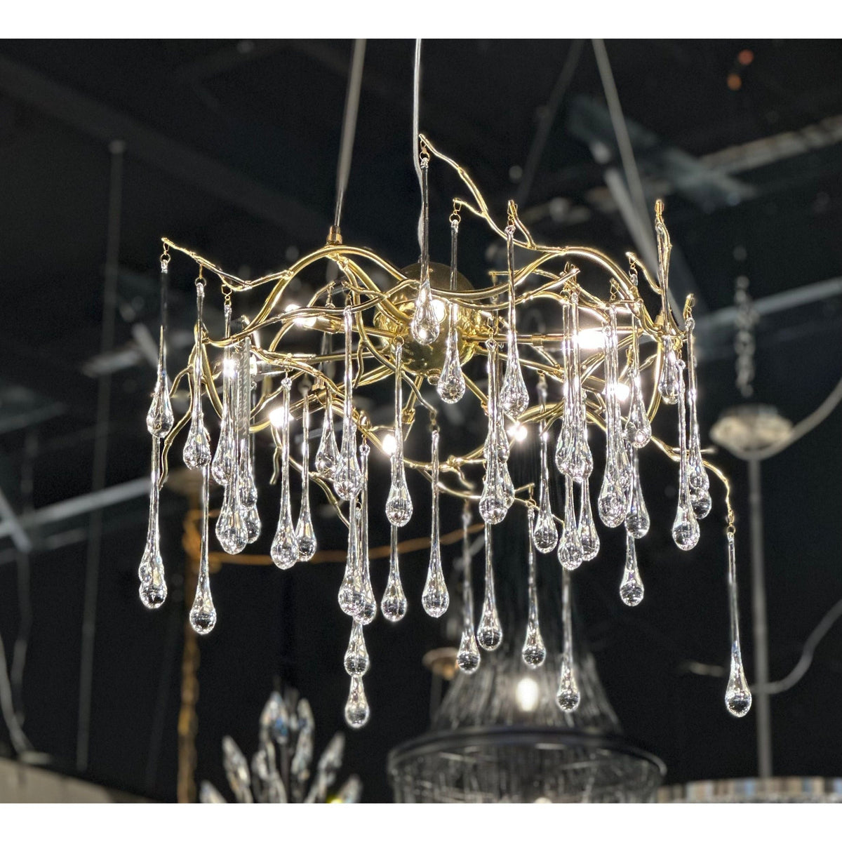 Dawn Teardrop Branch Brass Round Chandelier - 26" diameterClear Glasscasivra