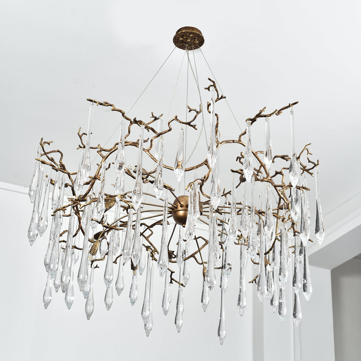 Dawn Teardrop Branch Brass Round Chandelier - 26" diameterClear Glasscasivra