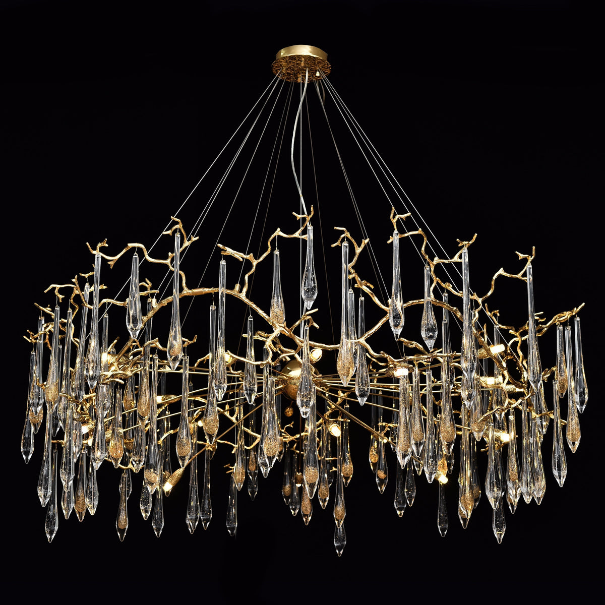 Dawn Teardrop Branch Brass Round Chandelier - 26" diameterClear Glasscasivra