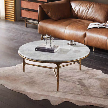 Hand-Forged Metal Marble Round Coffee Table 3 Legs 35"