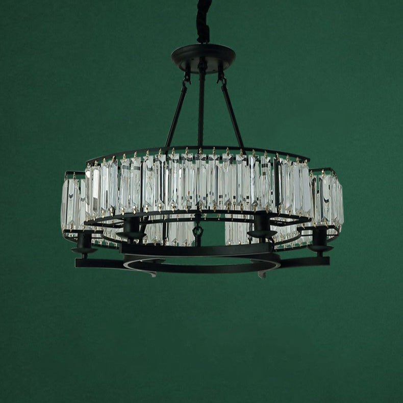 Decorative 6/ 8/ 10/ 12 - Light Crystal Ceiling Chandelier Triangular Prism Island Light Fixture Metal Shade for Living Room - 6 Lights/ D23.6"*H19.7"BlackWarm Lightcasivra