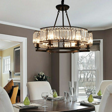 Decorative 6/ 8/ 10/ 12 - Light Crystal Ceiling Chandelier Triangular Prism Island Light Fixture Metal Shade for Living Room - 8 Lights/ D31.5"*H20.1"/24.3kgBlackWarm Lightcasivra