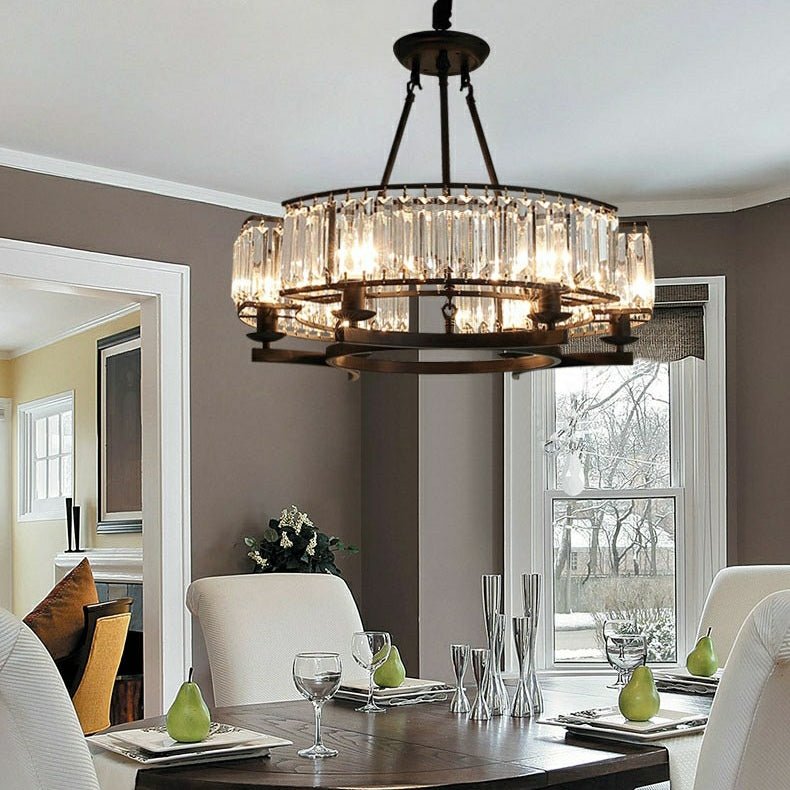 Decorative 6/ 8/ 10/ 12 - Light Crystal Ceiling Chandelier Triangular Prism Island Light Fixture Metal Shade for Living Room - 8 Lights/ D31.5"*H20.1"/24.3kgBlackWarm Lightcasivra
