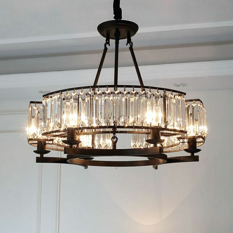 Decorative 6/ 8/ 10/ 12 - Light Crystal Ceiling Chandelier Triangular Prism Island Light Fixture Metal Shade for Living Room - 8 Lights/ D31.5"*H20.1"/24.3kgBlackWarm Lightcasivra