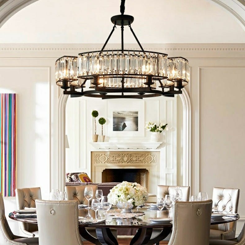 Decorative 6/ 8/ 10/ 12 - Light Crystal Ceiling Chandelier Triangular Prism Island Light Fixture Metal Shade for Living Room - 8 Lights/ D31.5"*H20.1"/24.3kgBlackWarm Lightcasivra