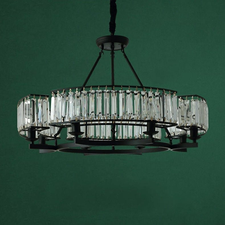Decorative 6/ 8/ 10/ 12 - Light Crystal Ceiling Chandelier Triangular Prism Island Light Fixture Metal Shade for Living Room - 2 Layers/ 12+6 Lights/ D41.3"*H29.5"/37kgCoffeeWarm Lightcasivra
