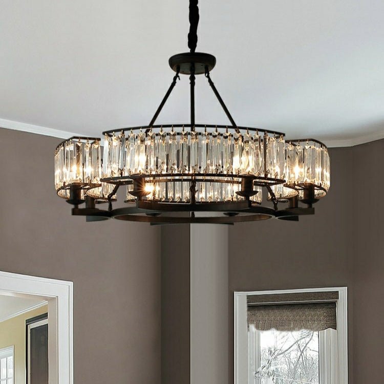 Decorative 6/ 8/ 10/ 12 - Light Crystal Ceiling Chandelier Triangular Prism Island Light Fixture Metal Shade for Living Room - 8 Lights/ D31.5"*H20.1"/24.3kgBlackWarm Lightcasivra