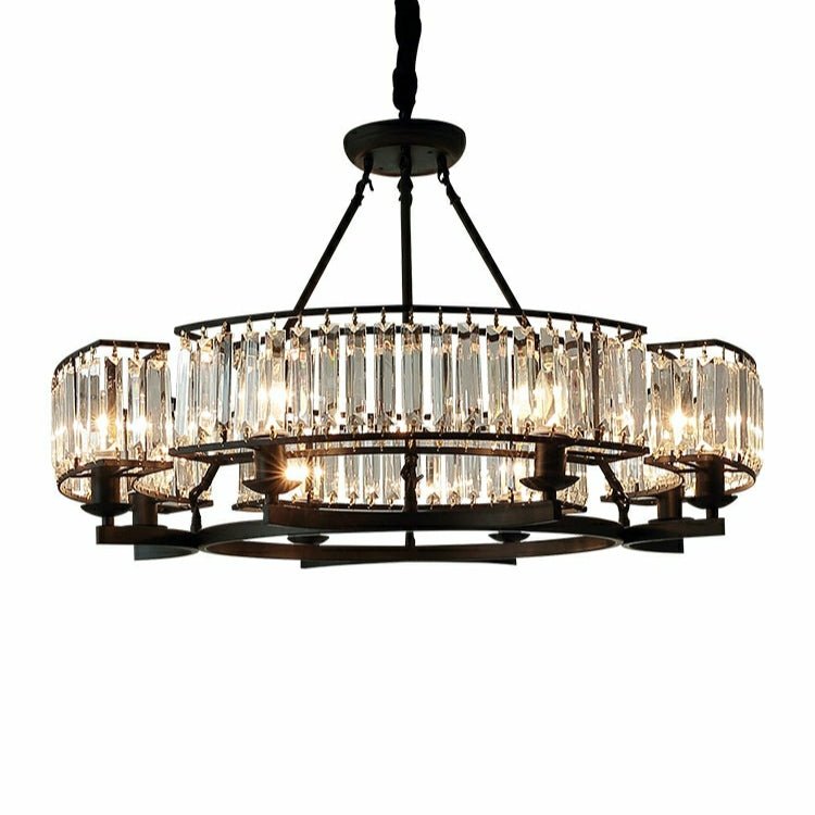Decorative 6/ 8/ 10/ 12 - Light Crystal Ceiling Chandelier Triangular Prism Island Light Fixture Metal Shade for Living Room - 8 Lights/ D31.5"*H20.1"/24.3kgBlackWarm Lightcasivra