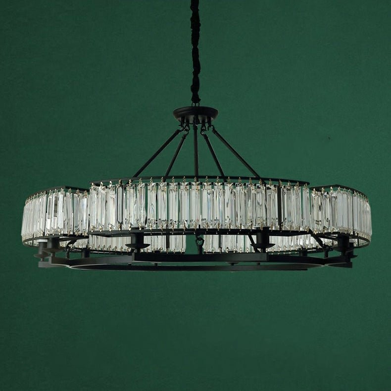 Decorative 6/ 8/ 10/ 12 - Light Crystal Ceiling Chandelier Triangular Prism Island Light Fixture Metal Shade for Living Room - 2 Layers/ 12+6 Lights/ D41.3"*H29.5"/37kgCoffeeWarm Lightcasivra
