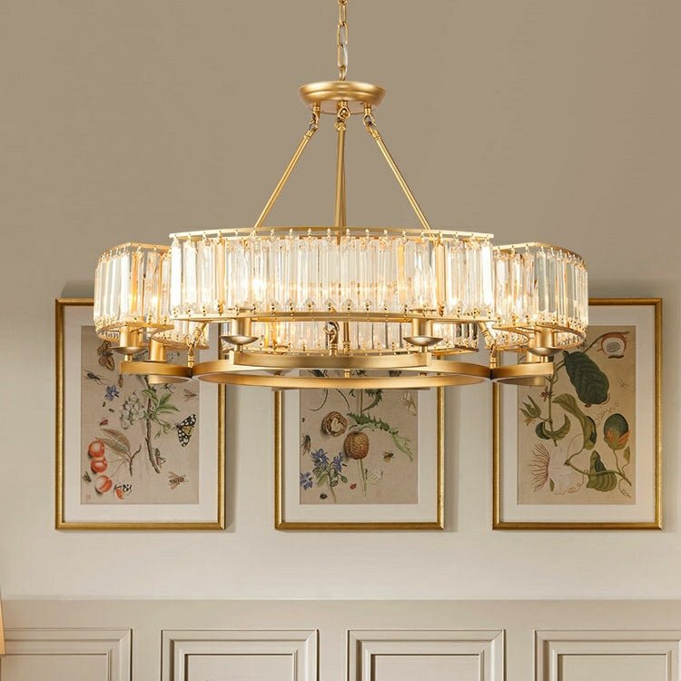 Decorative 6/ 8/ 10/ 12 - Light Crystal Ceiling Chandelier Triangular Prism Island Light Fixture Metal Shade for Living Room - 8 Lights/ D31.5"*H20.1"/24.3kgGoldWarm Lightcasivra