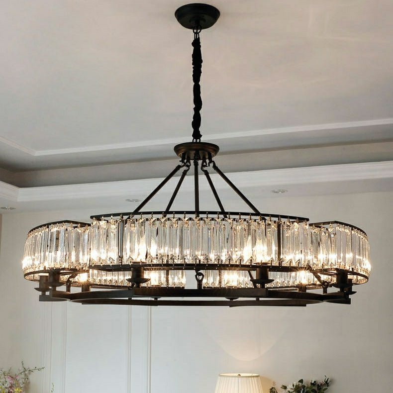 Decorative 6/ 8/ 10/ 12 - Light Crystal Ceiling Chandelier Triangular Prism Island Light Fixture Metal Shade for Living Room - 6 Lights/ D23.6"*H19.7"CoffeeWarm Lightcasivra