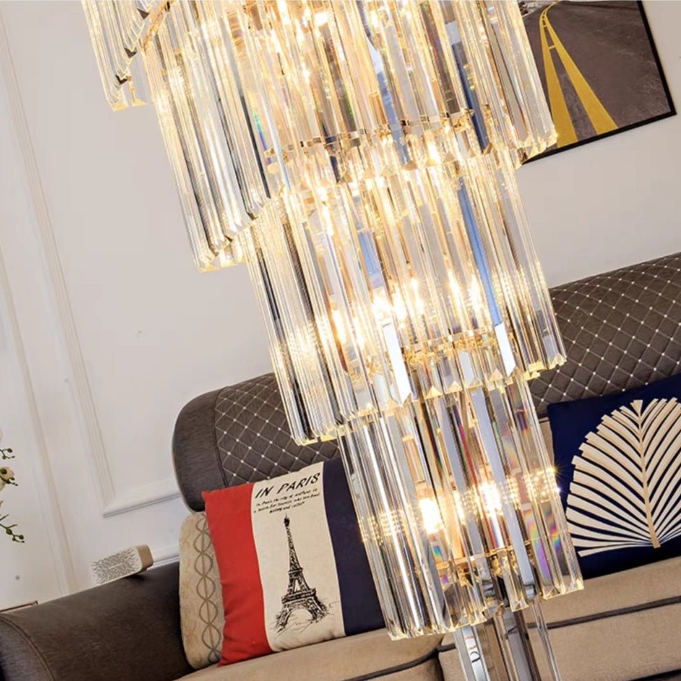 Decorative Large Vertical Crystal Staircase Chandelier Foyer Ceiling Light Fixture Lamp In Gray/ Amber Brim - L15.8"*W15.8"*H55.1"Smoky GrayWarm Lightcasivra