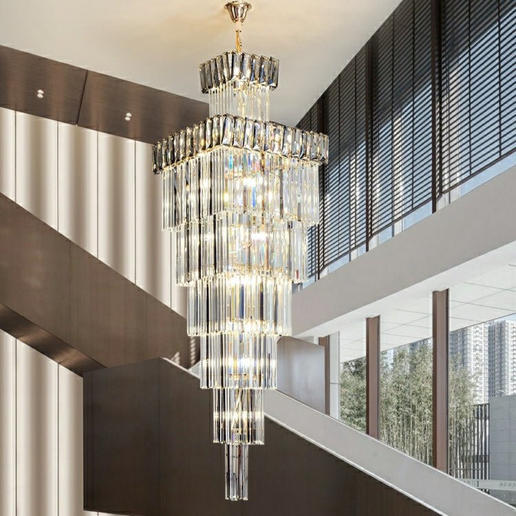 Decorative Large Vertical Crystal Staircase Chandelier Foyer Ceiling Light Fixture Lamp In Gray/ Amber Brim - L15.8"*W15.8"*H55.1"Smoky GrayWarm Lightcasivra