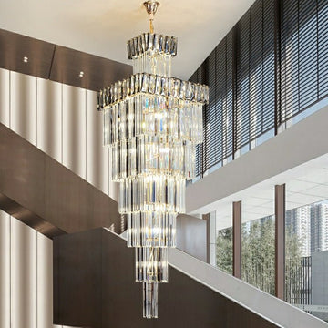 Decorative Large Vertical Crystal Staircase Chandelier Foyer Ceiling Light Fixture Lamp In Gray/ Amber Brim - L15.8"*W15.8"*H55.1"Smoky GrayWarm Lightcasivra