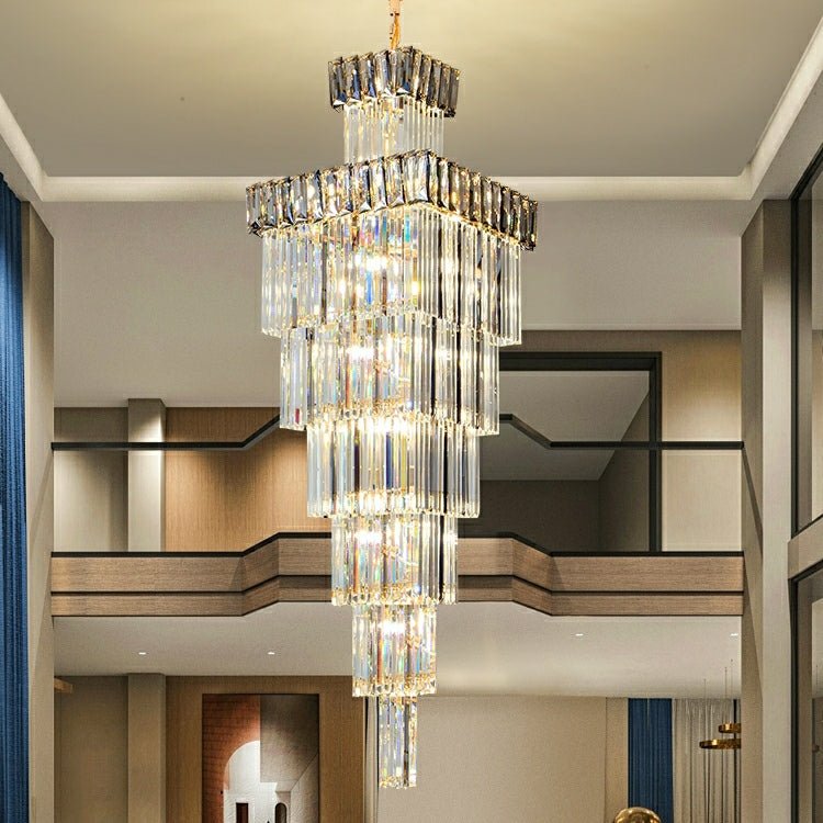 Decorative Large Vertical Crystal Staircase Chandelier Foyer Ceiling Light Fixture Lamp In Gray/ Amber Brim - L15.8"*W15.8"*H55.1"Smoky GrayWarm Lightcasivra