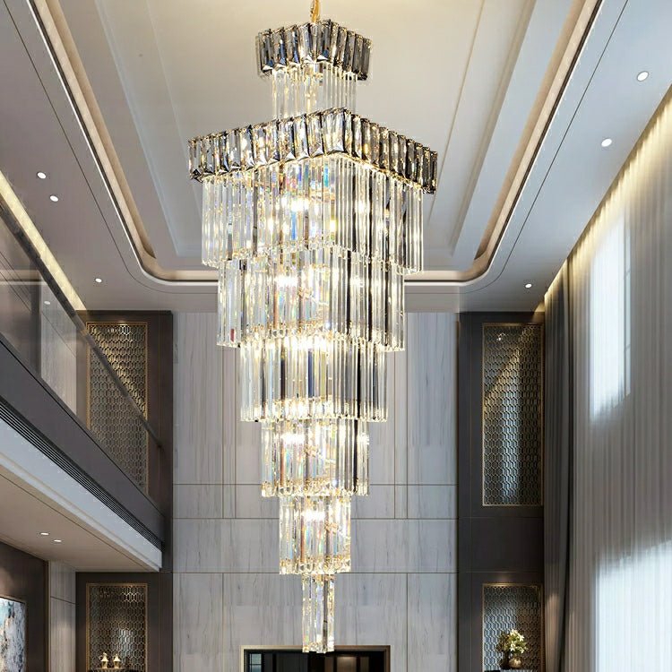 Decorative Large Vertical Crystal Staircase Chandelier Foyer Ceiling Light Fixture Lamp In Gray/ Amber Brim - L15.8"*W15.8"*H55.1"Smoky GrayWarm Lightcasivra