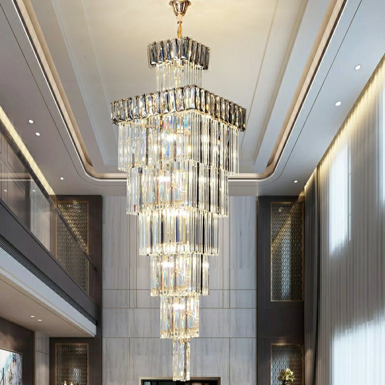 Decorative Large Vertical Crystal Staircase Chandelier Foyer Ceiling Light Fixture Lamp In Gray/ Amber Brim - L15.8"*W15.8"*H55.1"Smoky GrayWarm Lightcasivra