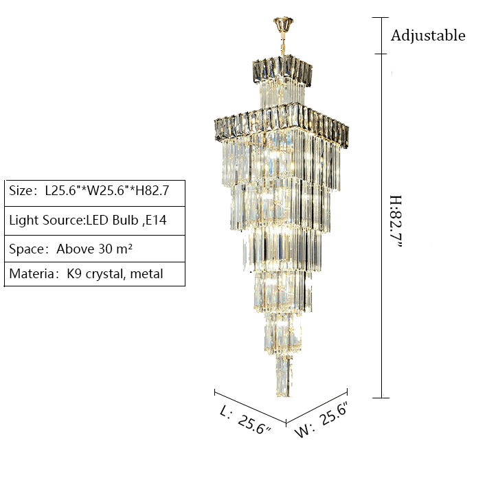Decorative Large Vertical Crystal Staircase Chandelier Foyer Ceiling Light Fixture Lamp In Gray/ Amber Brim - L25.6"*W25.6"*H82.7"Smoky GrayWarm Lightcasivra