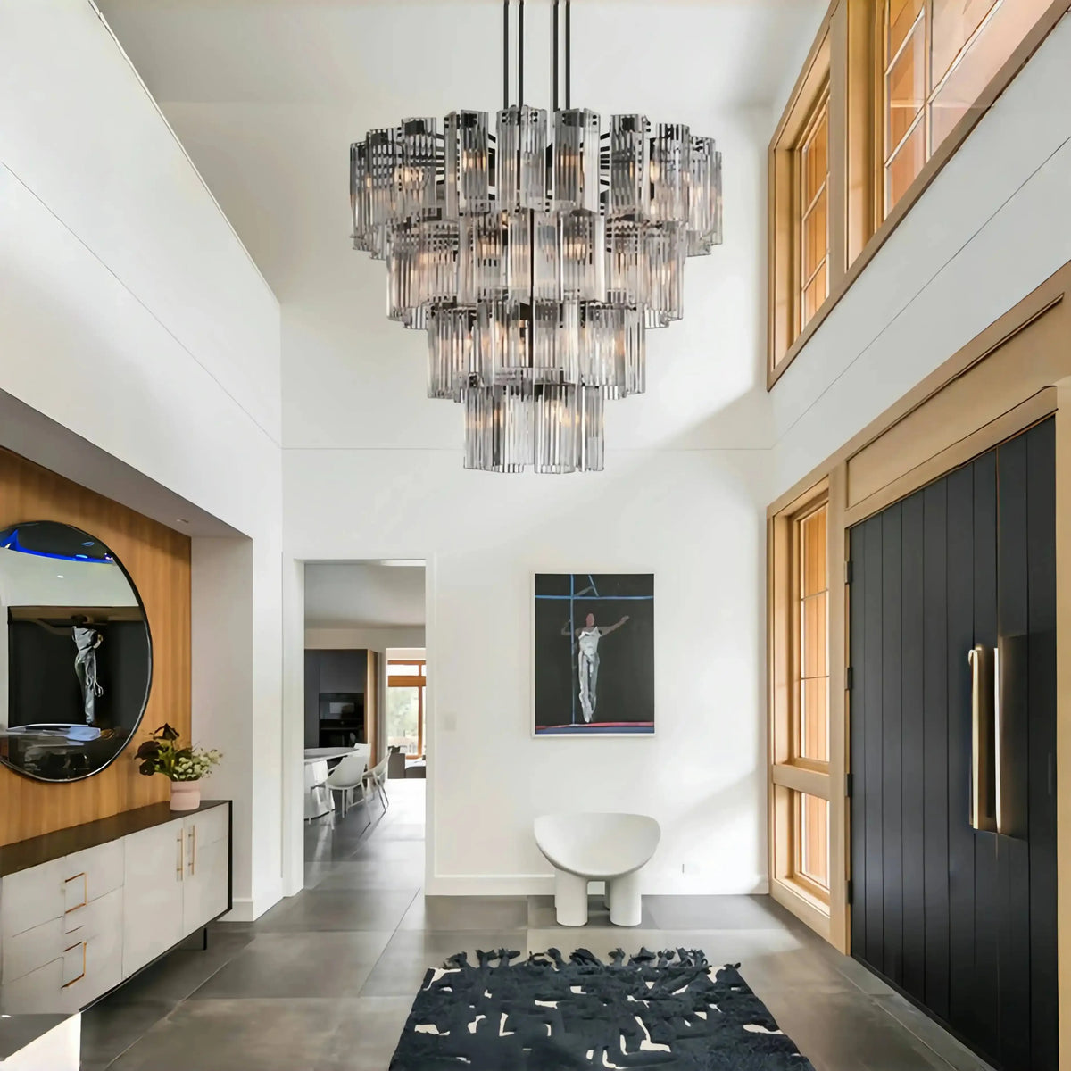 Dorsey Round Chandelier 38''48''60'' styled in a modern dining room