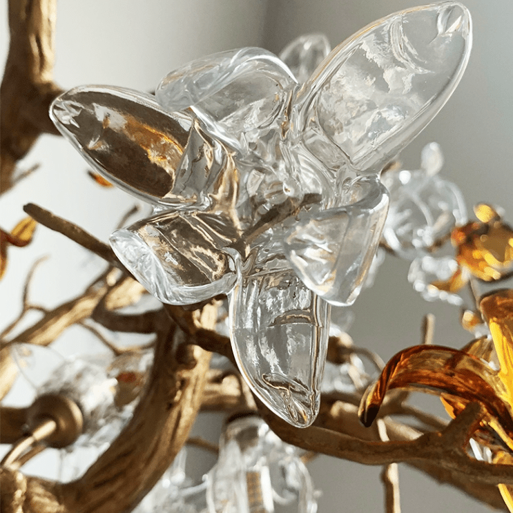 Designer Favorite Brass Branch Chandelier with Artistic Flower Glass for Dining Room Living Room and Kitchen Island - Wall Light/W21.65"*H19.7"Warm Lightcasivra