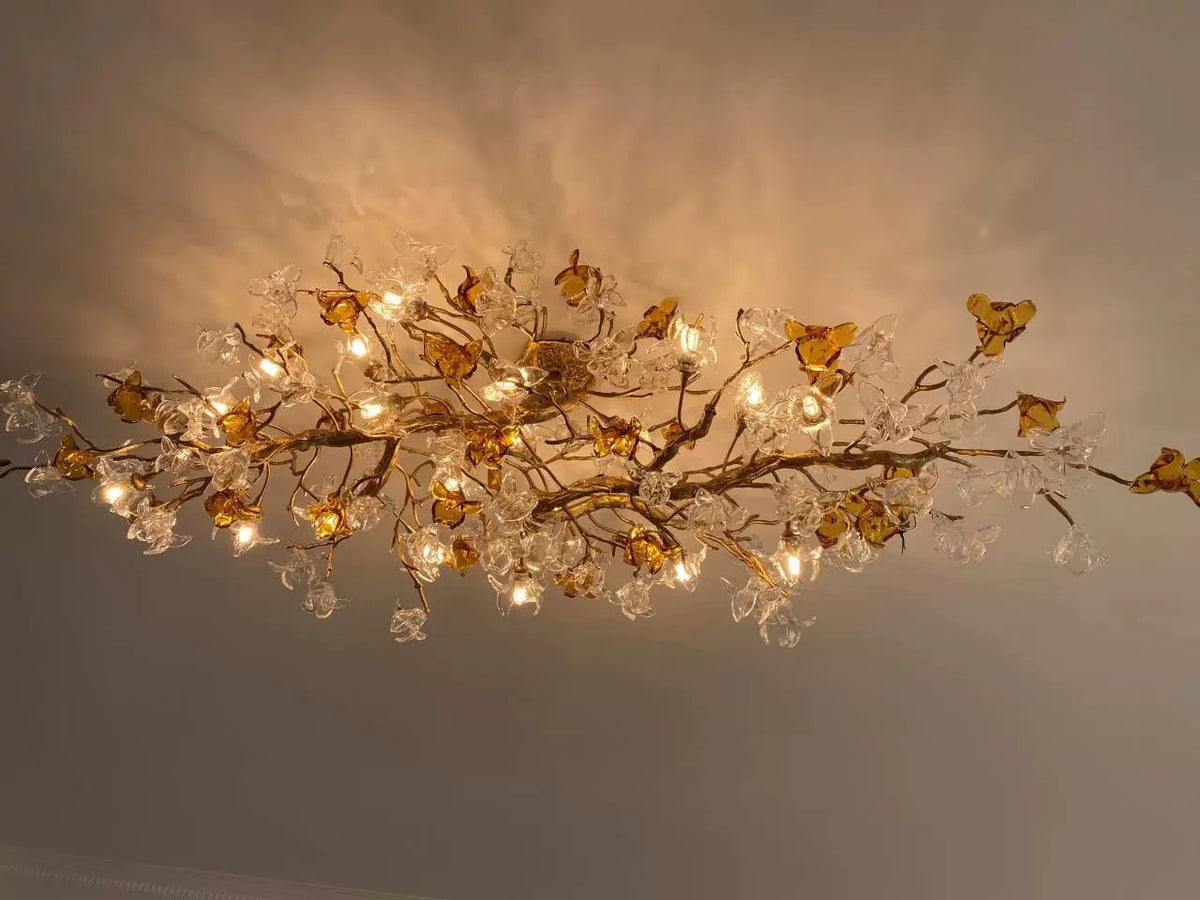 Designer Favorite Brass Branch Chandelier with Artistic Flower Glass for Dining Room Living Room and Kitchen Island - Round/12 Lights/D23.6"*H15.7"Warm Lightcasivra