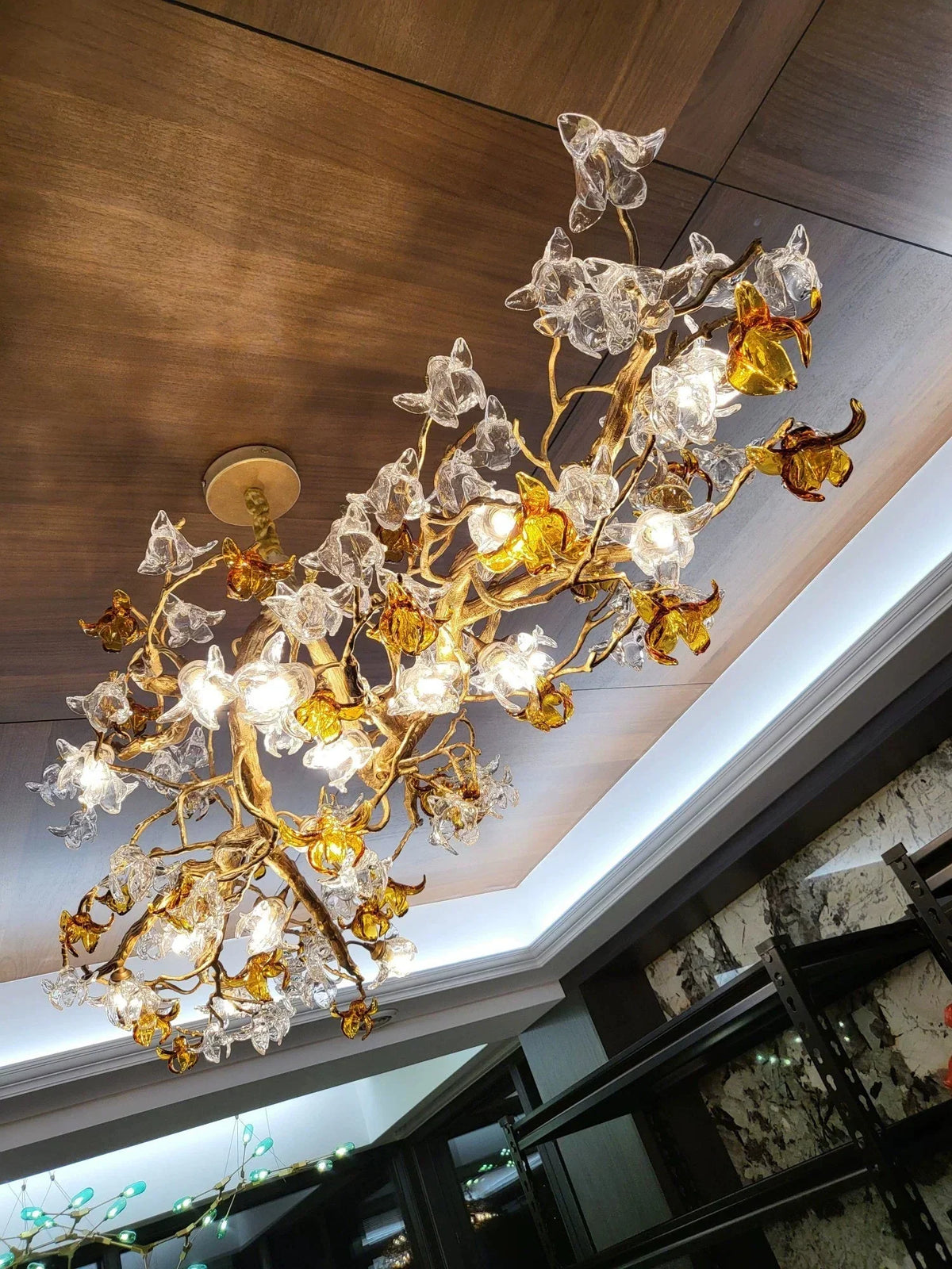 Designer Favorite Brass Branch Chandelier with Artistic Flower Glass for Dining Room Living Room and Kitchen Island - Round/12 Lights/D23.6"*H15.7"Warm Lightcasivra