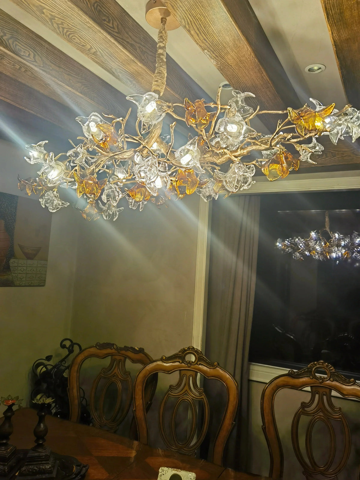 Designer Favorite Brass Branch Chandelier with Artistic Flower Glass for Dining Room Living Room and Kitchen Island - Round/12 Lights/D23.6"*H15.7"Warm Lightcasivra