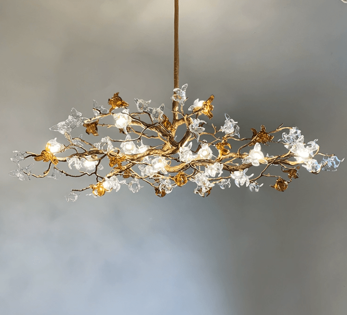 Designer Favorite Brass Branch Chandelier with Artistic Flower Glass for Dining Room Living Room and Kitchen Island - Round/12 Lights/D23.6"*H15.7"Warm Lightcasivra