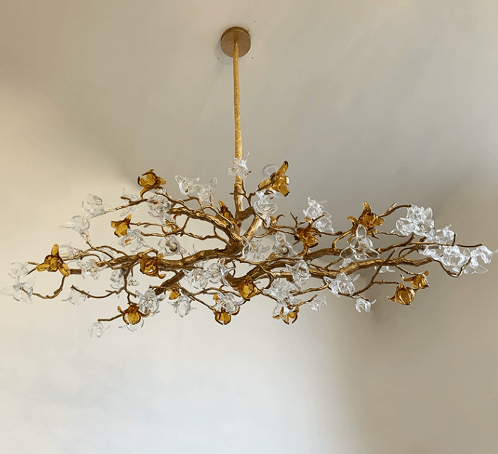Designer Favorite Brass Branch Chandelier with Artistic Flower Glass for Dining Room Living Room and Kitchen Island - Round/12 Lights/D23.6"*H15.7"Warm Lightcasivra