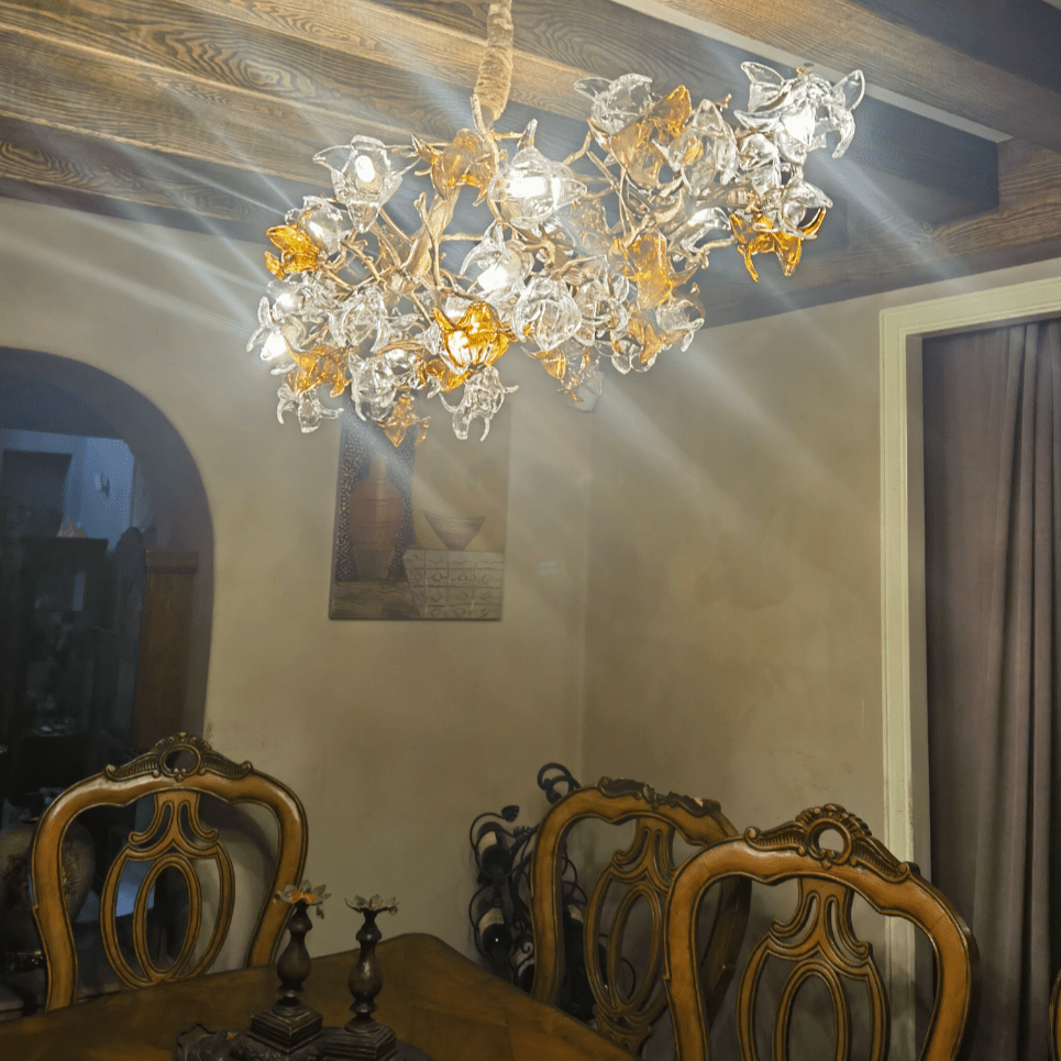 Designer Favorite Brass Branch Chandelier with Artistic Flower Glass for Dining Room Living Room and Kitchen Island - Round/12 Lights/D23.6"*H15.7"Warm Lightcasivra