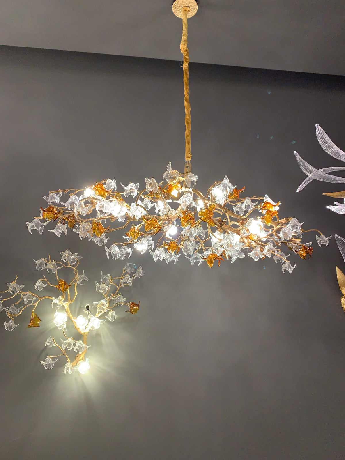 Designer Favorite Brass Branch Chandelier with Artistic Flower Glass for Dining Room Living Room and Kitchen Island - Round/12 Lights/D23.6"*H15.7"Warm Lightcasivra