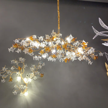Designer Favorite Brass Branch Chandelier with Artistic Flower Glass for Dining Room Living Room and Kitchen Island - Linear/12 Lights/L39.4"*W15.75"*H15.75"Warm Lightcasivra