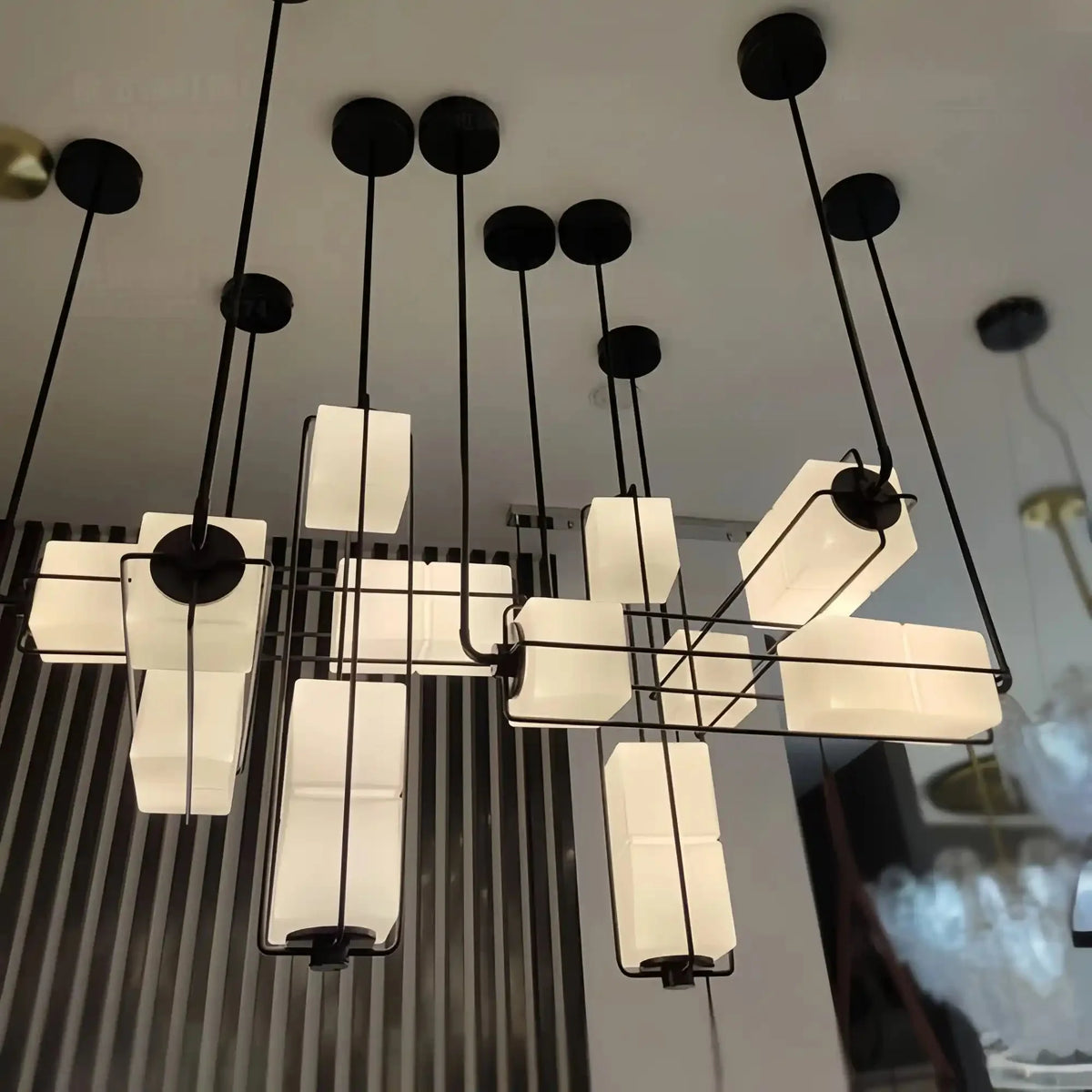 Designer Modern Geometric Grid - Form Handblown Glass Chandelier for Low Ceilings - L35.43"*W35.43"*H51.18"(90cm*90cm*H130cm)Warm Lightcasivra