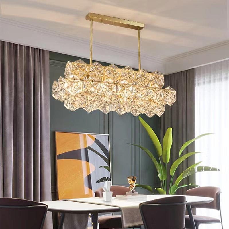 Designer Recommended Modern Rectangle Crystal Pendant Chandelier for Dining Table/Kitchen Island/Bar - D29.5"*H24.0"Warm Lightcasivra