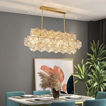 Designer Recommended Modern Rectangle Crystal Pendant Chandelier for Dining Table/Kitchen Island/Bar - D29.5"*H24.0"Warm Lightcasivra