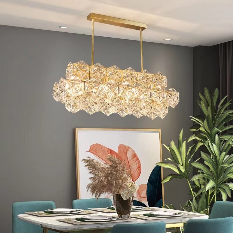 Designer Recommended Modern Rectangle Crystal Pendant Chandelier for Dining Table/Kitchen Island/Bar - D29.5"*H24.0"Warm Lightcasivra