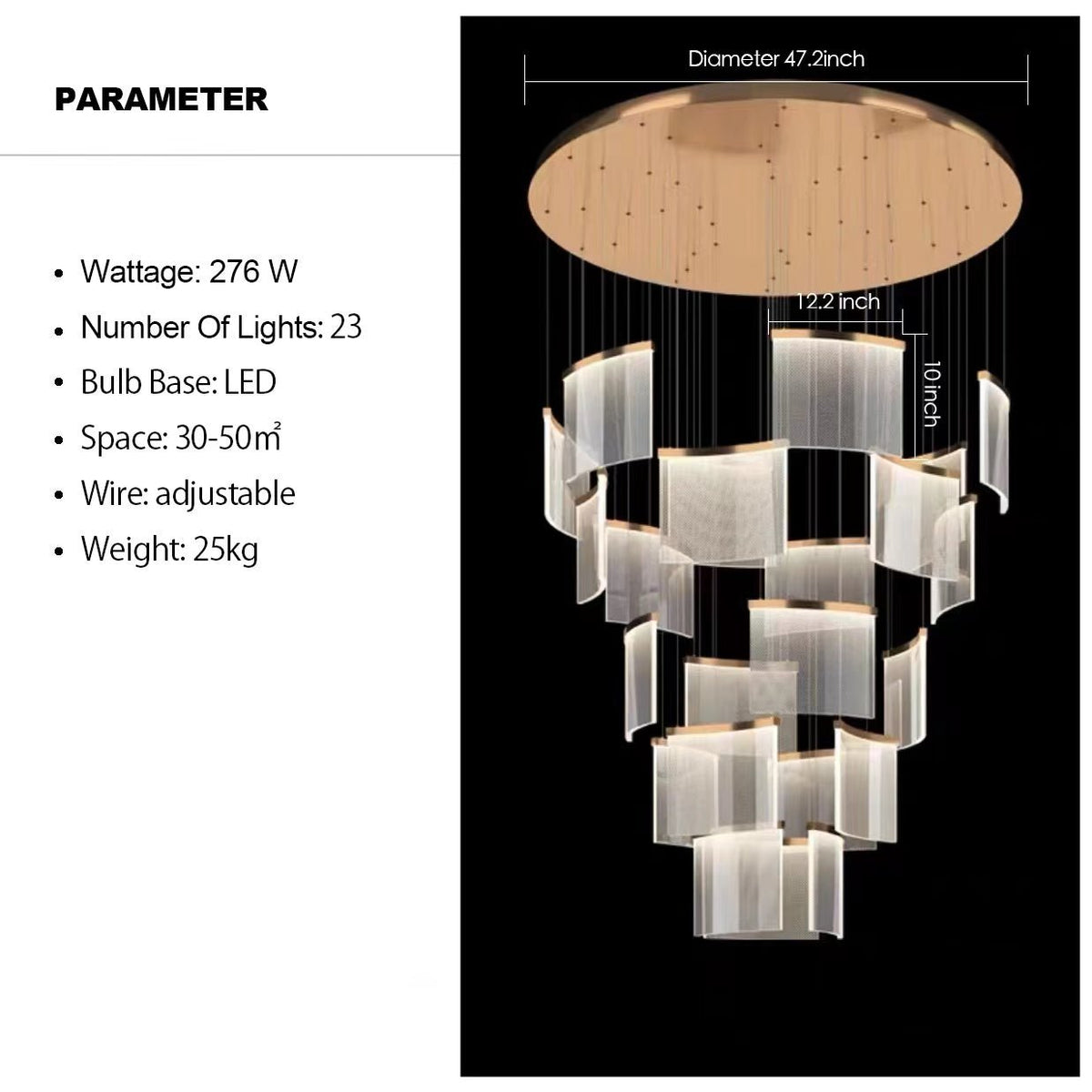 Designer Tile Chandelier For Foyer And High Ceiling Living Room - 17 Lights/D35.4"*H118.1"White Lightcasivra