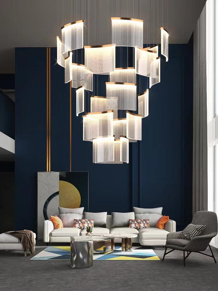 Designer Tile Chandelier For Foyer And High Ceiling Living Room - 17 Lights/D35.4"*H118.1"White Lightcasivra