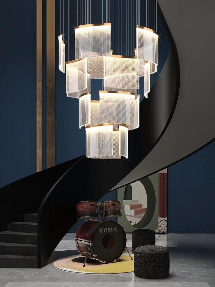 Designer Tile Chandelier For Foyer And High Ceiling Living Room - 11 Lights/D27.56‘*H118.1"White Lightcasivra