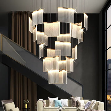 Designer Tile Chandelier For Foyer And High Ceiling Living Room - 23 Lights/D47.2"*H118.1"White Lightcasivra