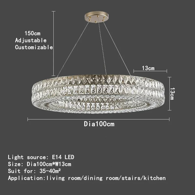 Full view of the Hutton crystal chandelier by Morsale.com, hand-set K9 crystal on a black frame, available in 31 and 39 inch.