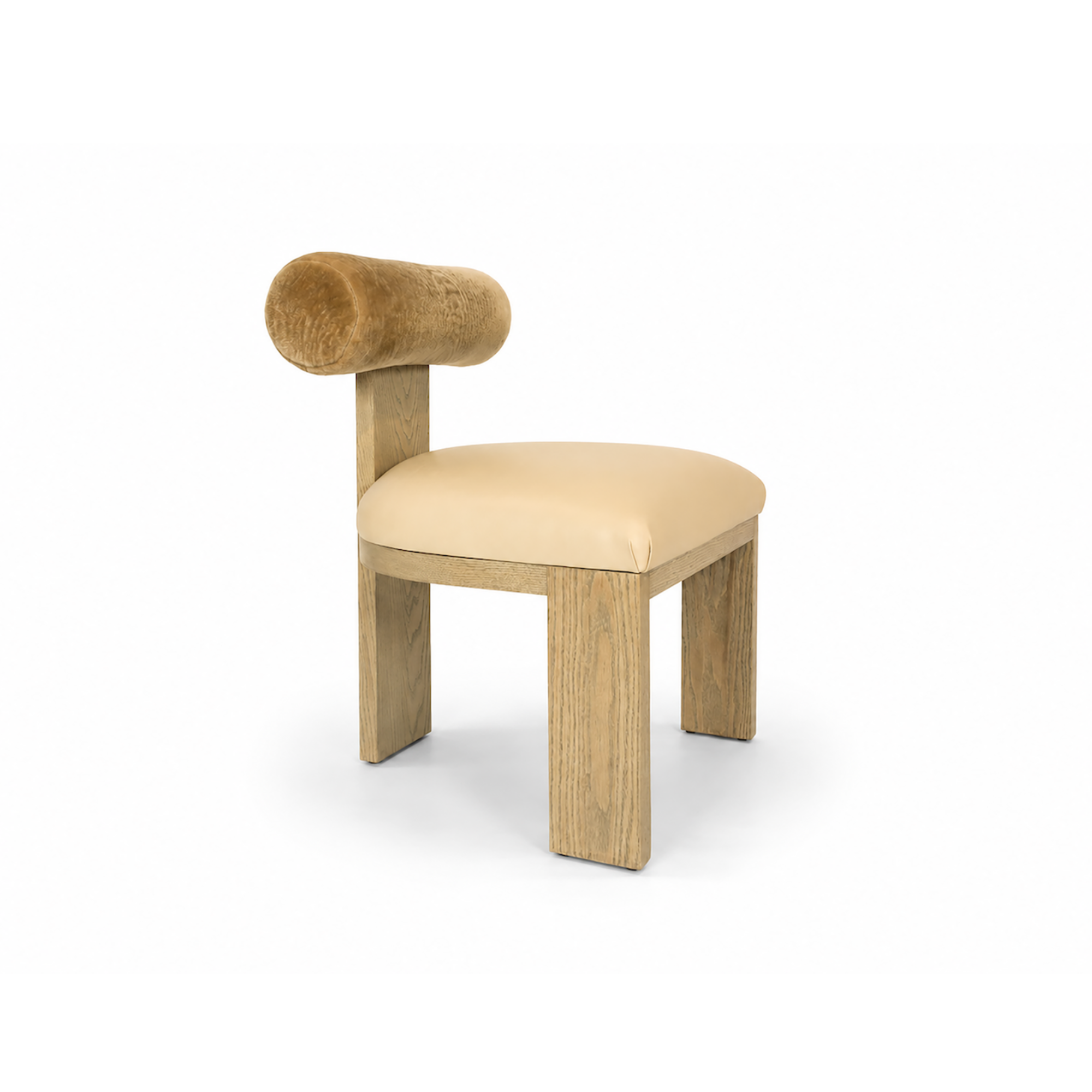 Yucca Dining Chair featuring leather seat and Cylindrical bolster backrest