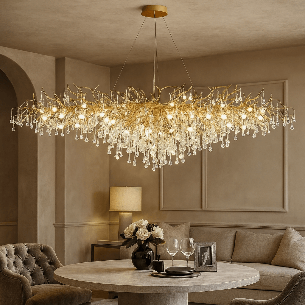 62-inch Albero crystal dining chandelier with gold branches