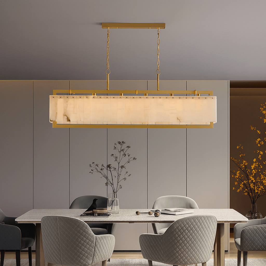 Stanton brass and marble linear dining chandelier