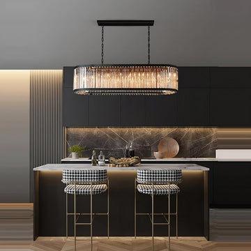 Gio amber crystal dining chandelier over a dining table