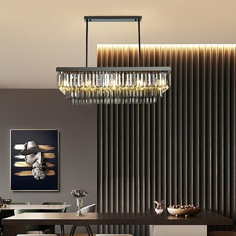 Meridien smoke grey crystal dining chandelier on steel