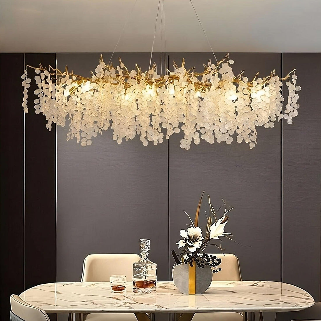 Albero frosted glass dining chandelier over a dining table
