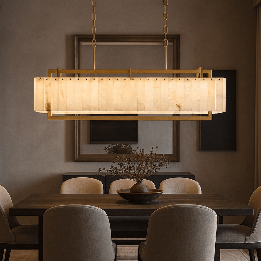 Detail of marble and copper on the Valente chandelier